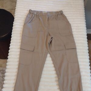 New Max Studio Cargo Jogger Pants Tan Women Small Pockets Button Ankle Safari